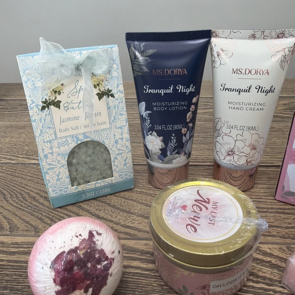 Self Care Pamper Lot Lotion Soap Candle Bath Salts/Bomb Gift Set Tranquil Night